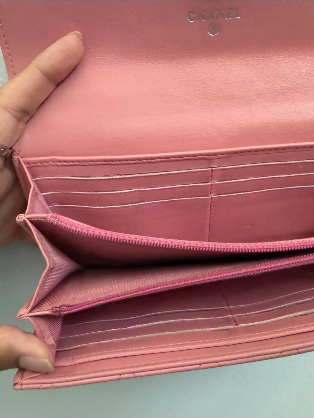 CHANEL Quilted Rose Pink Leather Wallet with Gold CC